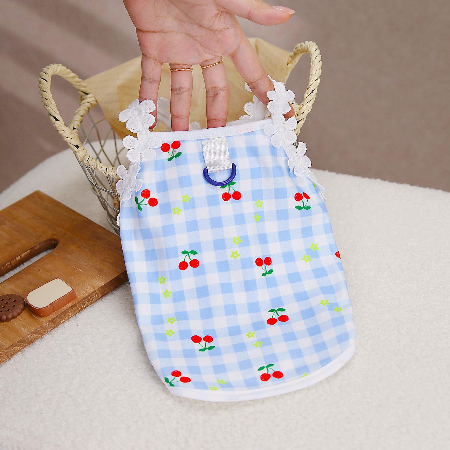 

Spring and summer thin dog clothes cute cherry lace breathable vest suspenders small and medium dog spring pet clothes S (2-2 kg)