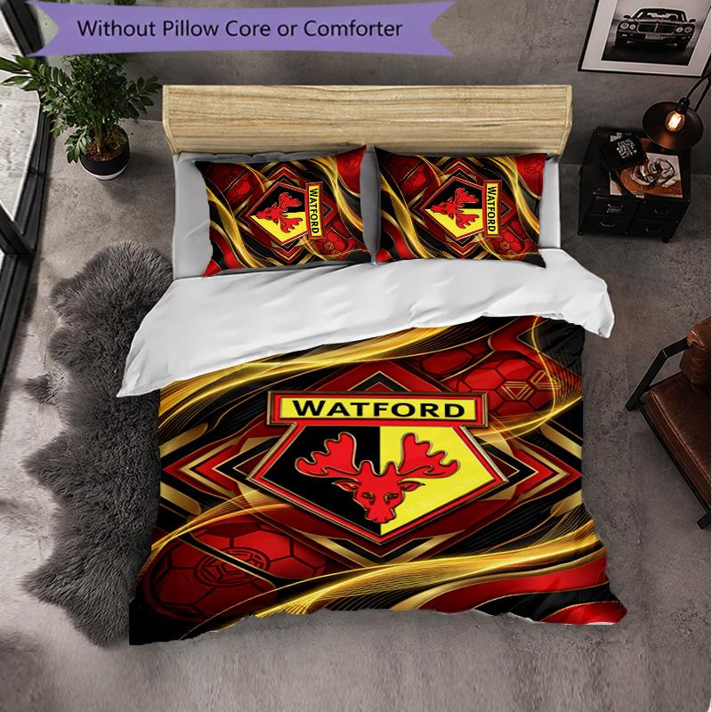 Watford Football 3 Piece Bedding Set Soft Duvet Cover Set with Pillowcases Printed Bedroom Decor Set for Home