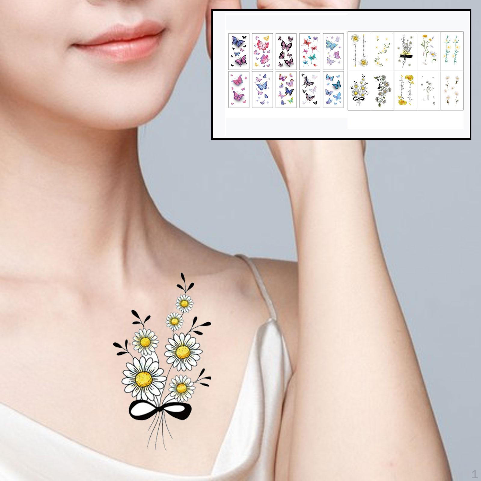 

20Pcs Face Tattoo Sticker Women Girls Waterproof for Body Chest Makeup Butterfly Daisy Butterfly Daisy