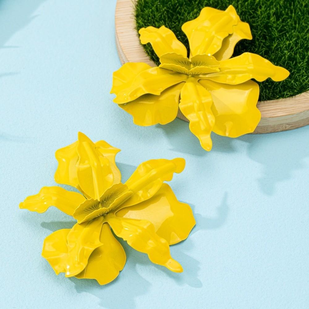 Pleated Exaggerated Flower Earrings Baking Paint Ear Accessories Large Flower Earrings  Women