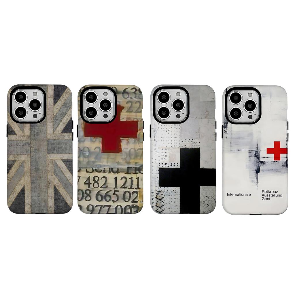 Ins Retro Cross Pattern Phone Case for iPhone 17 16e 16 15 14 13 12 11 X XS XR XSMAX 7 8 Air Pro Max Plus Luxury Double-layer