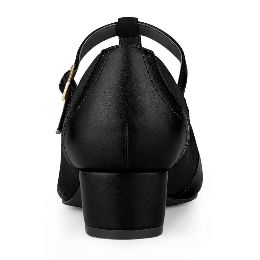 Allegra K Women's Mary Jane T-Strap Ankle Strap Block Heel Pumps, Black, Size 25.5cm