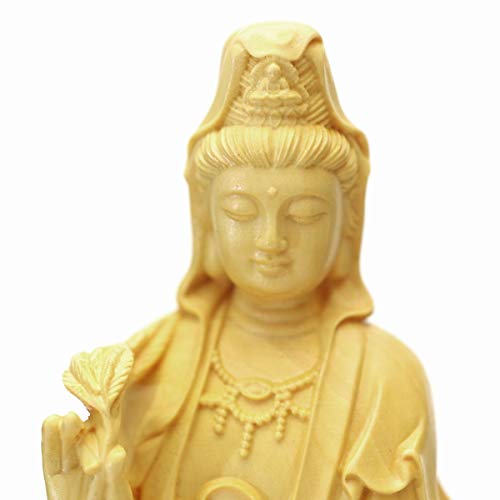 Dragon-riding Kannon Buddhist Statue, Approximately 17cm Tall, Natural Boxwood (Tsuge) Wood Carving, Dragon God, Dragon-riding Kannon, Dragon Kannon,