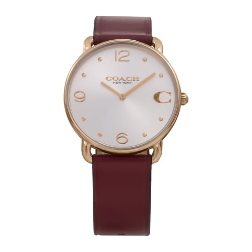 Coach ELLIOT Watch, Silver Dial, Quartz Movement, Water Resistant, Mineral Glass, 36mm, 14504204, Women's, Red