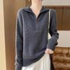 Women's High-Neck 100% Wool Cable Knit Sweater - Thickened Long Sleeve Zipper Pullover for Autumn & Winter