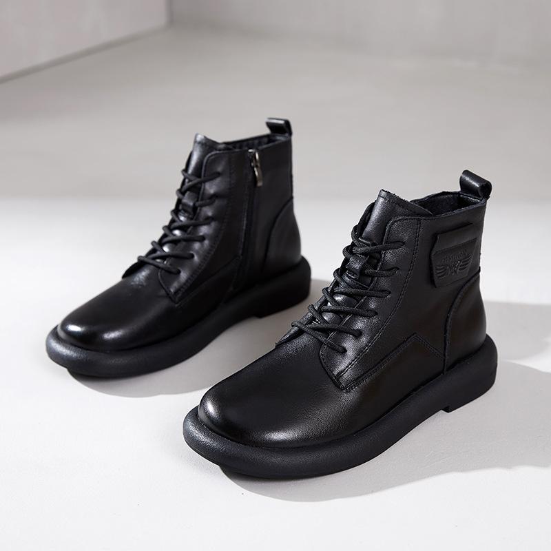 The first layer of cowhide Martin boots for women in the autumn and winter of 2025, the new lace-up retro leather British style flat-bottomed short bo