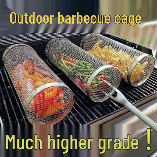 Stainless Steel Rolling BBQ Basket - Outdoor BBQ Tool
