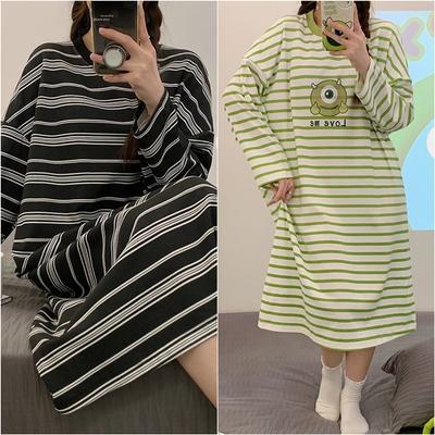 Women's Clothes Spring Pajamas Cotton Long-Sleeved with Bra Pads Cartoon Sweet Homewear  Outside Nightgowns