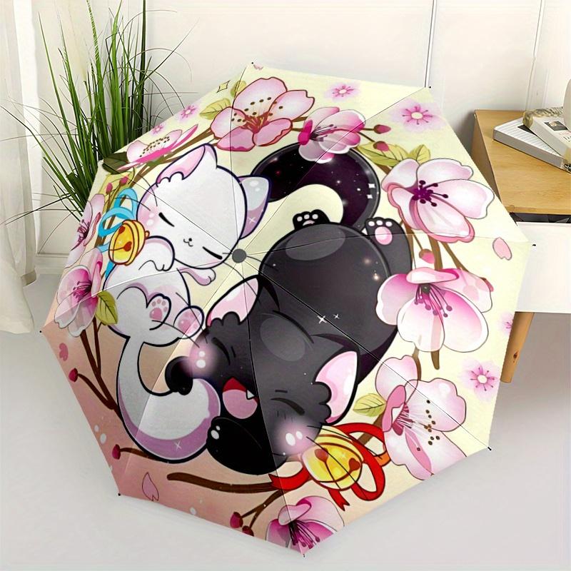 

1pc Creative Adorable White Cat and Black Cat Pattern Automatic 3-Fold Umbrella, 8 Iron Frames, High-Value Folding Umbrella, Suitable for Of