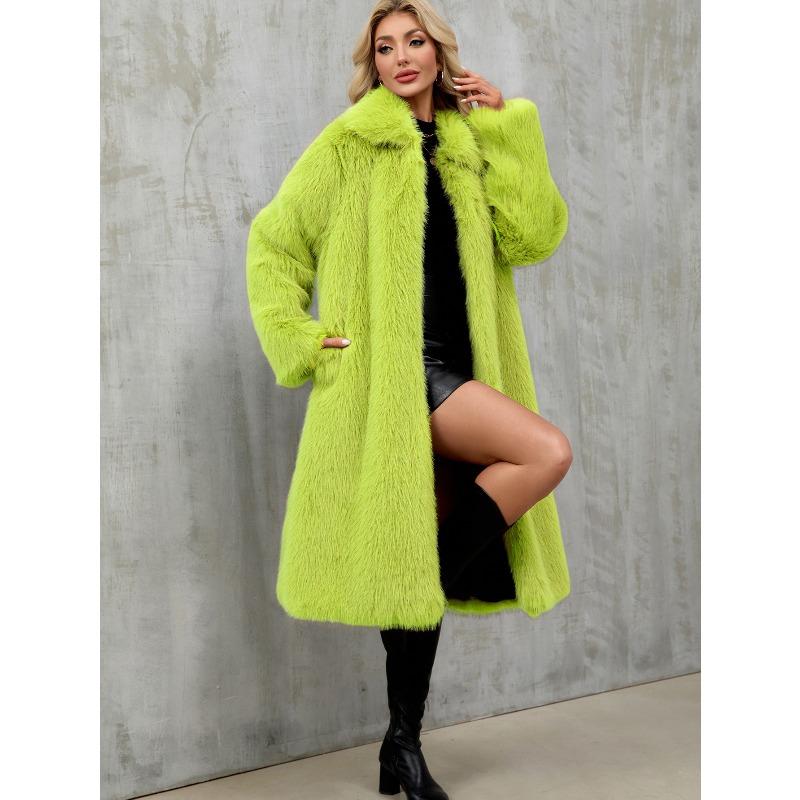 

1 Осенне-зимняя женская одежда длинное теплое плюшевое пальто из искусственного меха пальто из искусственного лисьего меха XXXL флуоресцентный зеленый