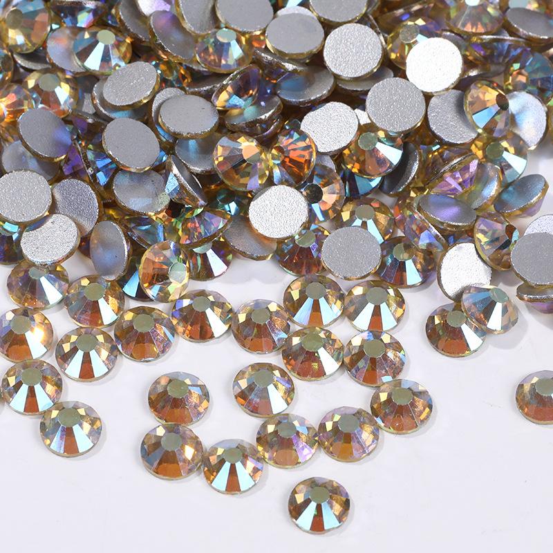 Color Ab Crystal Glass Flat Bottom Drill Round Nail Drill Diy Colorful Nail Jewelry