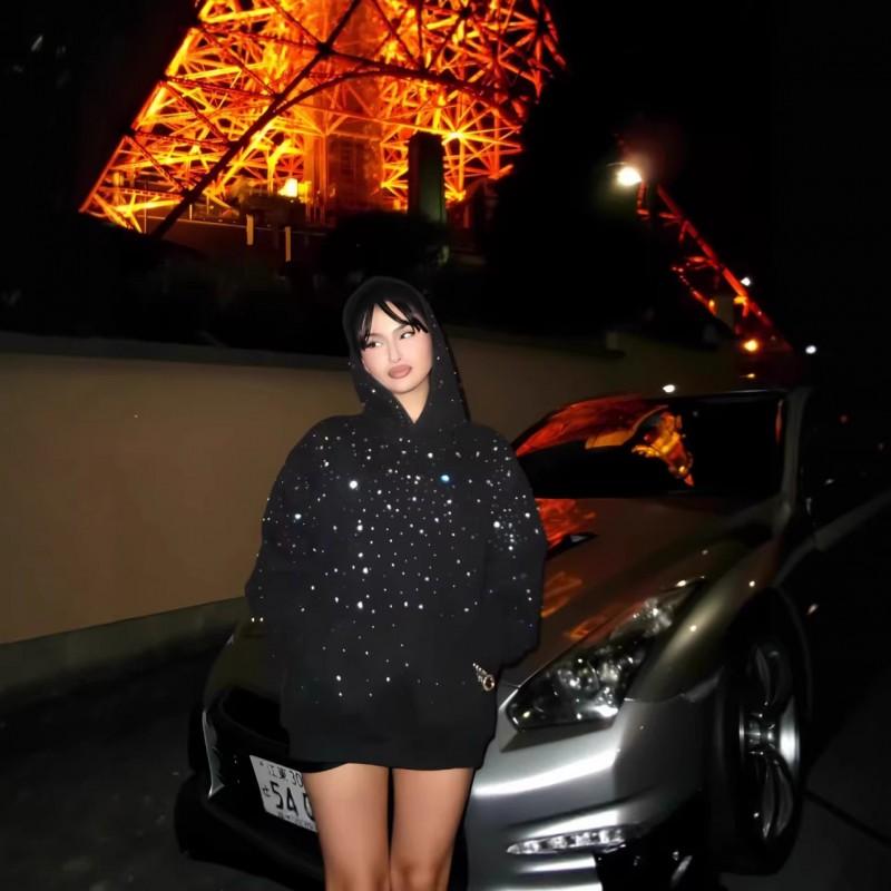 Studded Starry Sky Hooded Zip-Up Sweatshirt Unisex Streetwear Oversized Long Sleeve Pullover