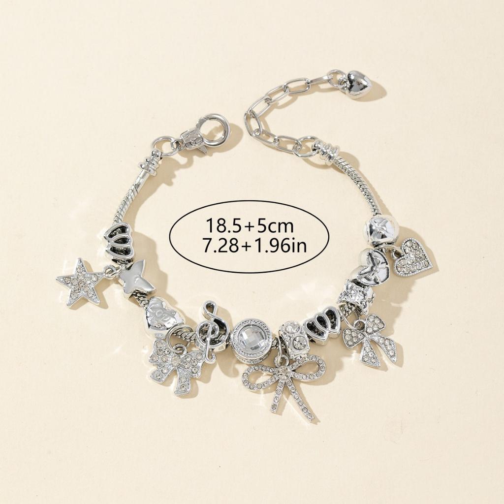 Pulseira de Contas DIY Joia da Moda Com Laço Brilhante Coração e Estrela