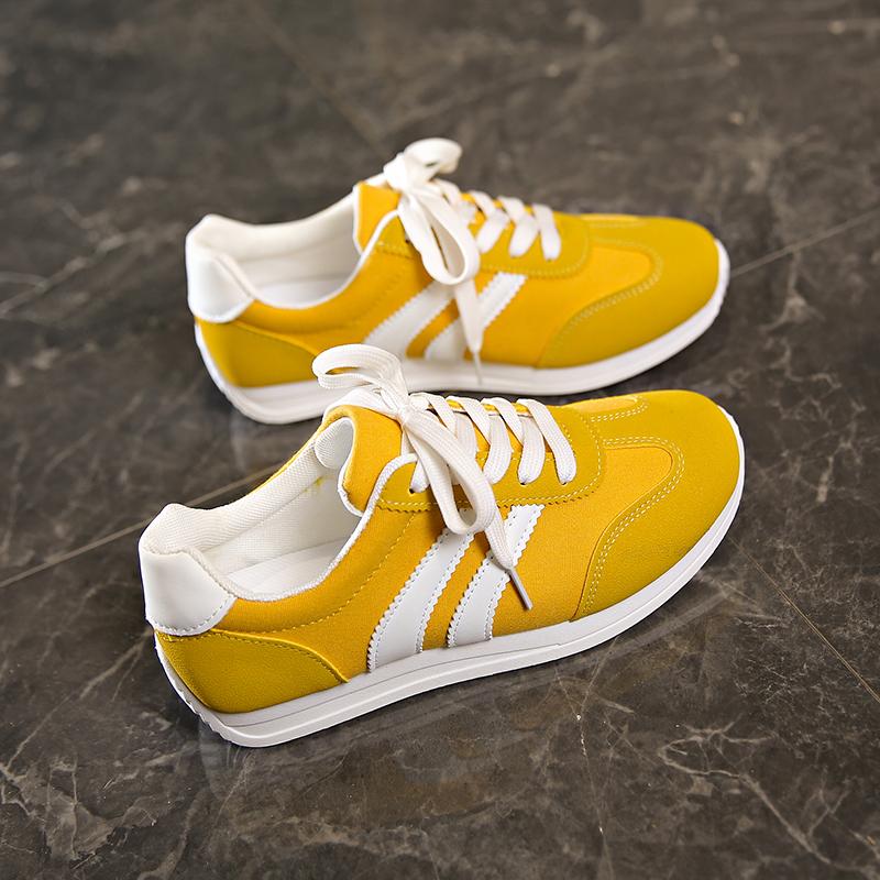 

Весна 2025 Новые женские кроссовки Удобные уличные универсальные плоские повседневные кроссовки На шнуровке Женская спортивная обувь Большой размер 43 жёлтый