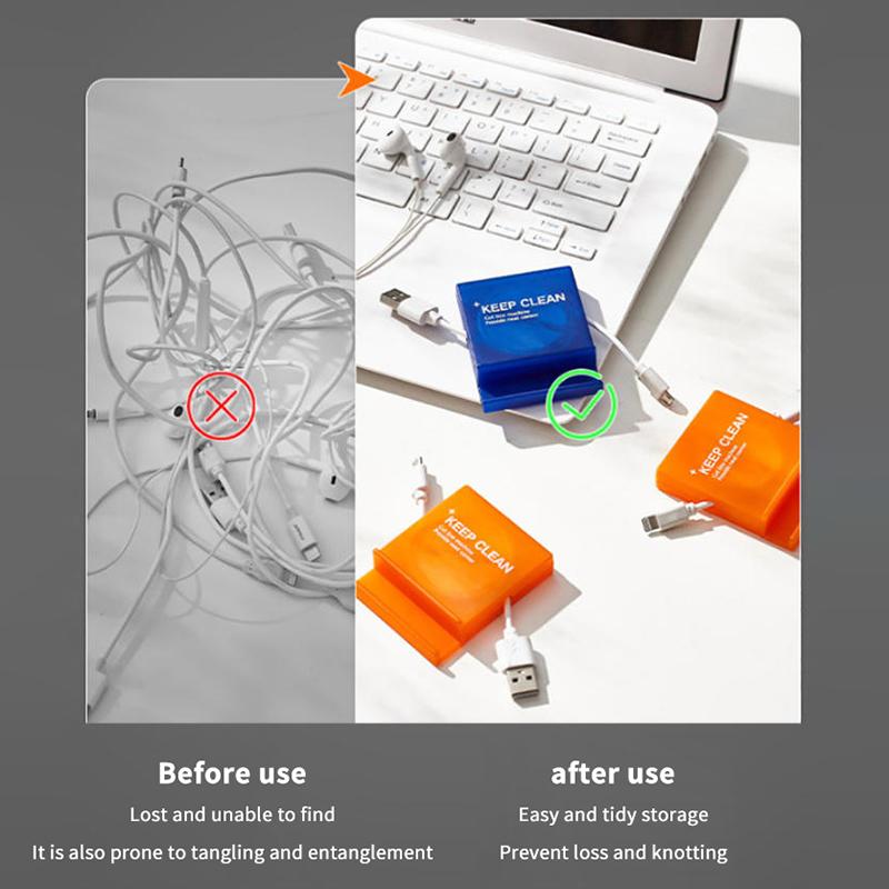 Portable Square Cable Organizer Cord Management Usb Cable Winder Retractable Phone Holder Charger Wire Storage Protector