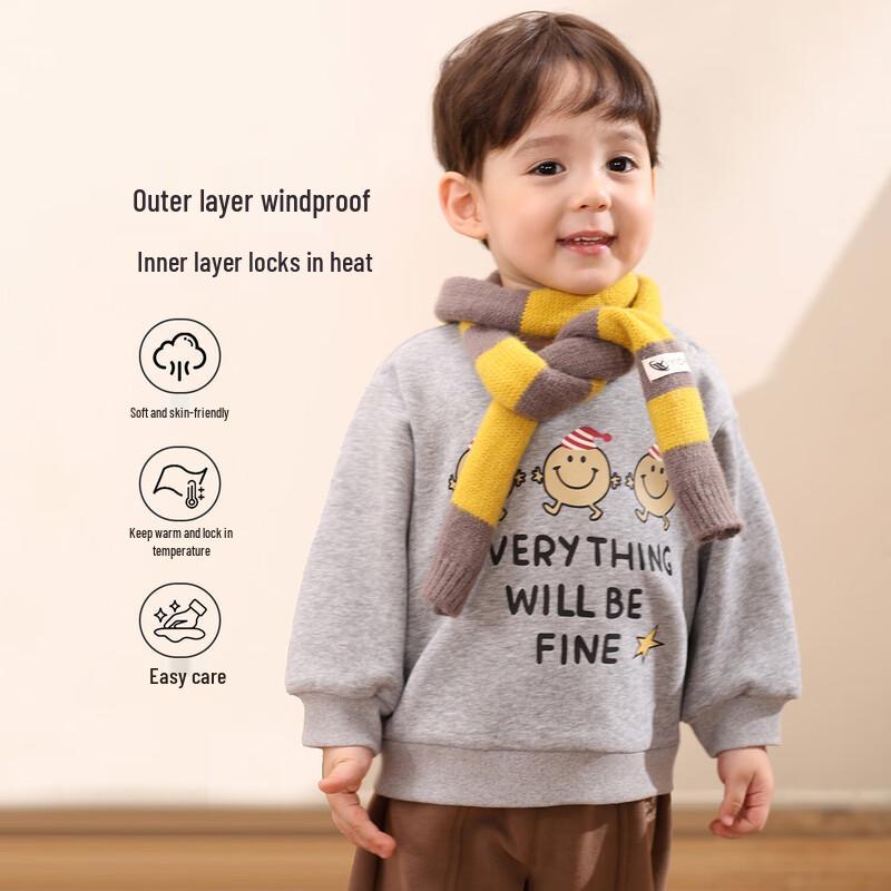 LUSON Baby Boys Fleece-Lined Round Neck Sweatshirt