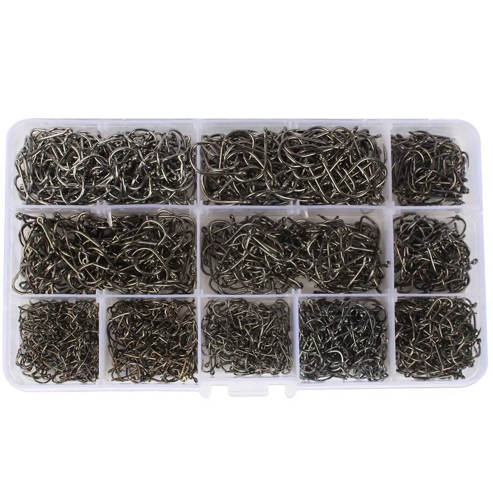 1000Pcs Carbon Steel Fishing Hooks Set Durable Barbed Fishing Hooks Fishing Accessories