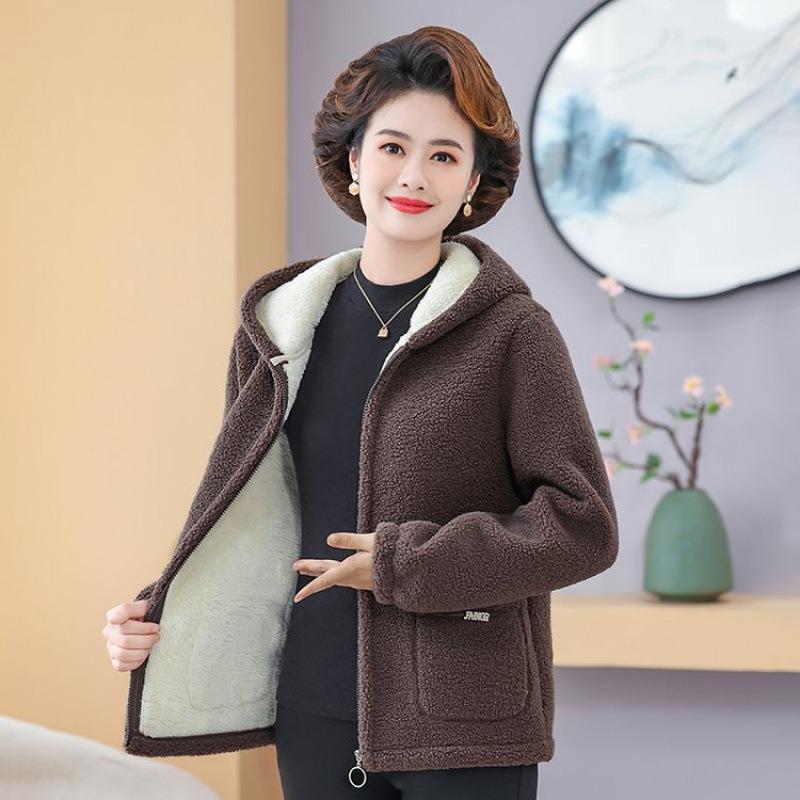 Winter New Velvet Thickened Lamb Wool Coat Women's Short Hooded Thermal Top