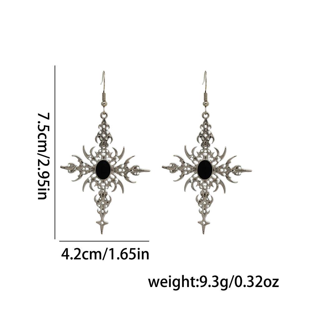 Women's Black Retro Gothic Cross Earrings with Oil Drip Style - Unique Dangle Accessories