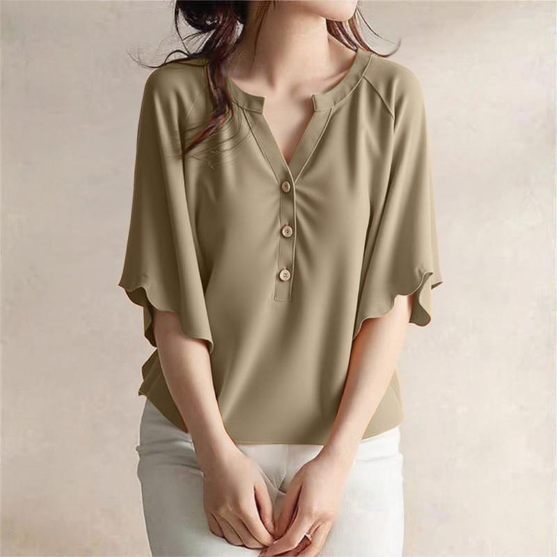 ZANZEA Women Casual Round Neck Solid Color Loose Half Sleeve Blouse
