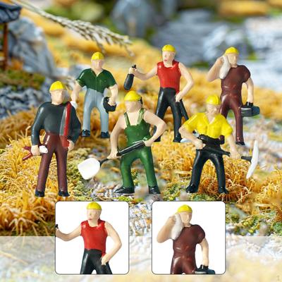 6Pcs 1/87 Construction Worker Figures Crafts Scene Props Desk Decoration Miniature for