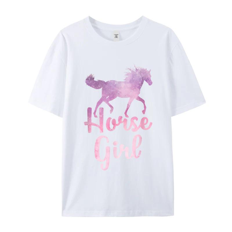 Slogan Horse Girl T Shirt Equestrian Birthday Short Sleeve Valentine Day Tees Funky Round Collar Cotton T Shirt Adult Tshirts