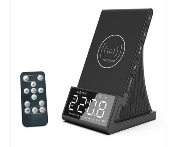 Wireless Bluetooth Charging Alarm Clock Radio Dual Coil Fast Charging Subwoofer Desktop Bluetooth Speaker
