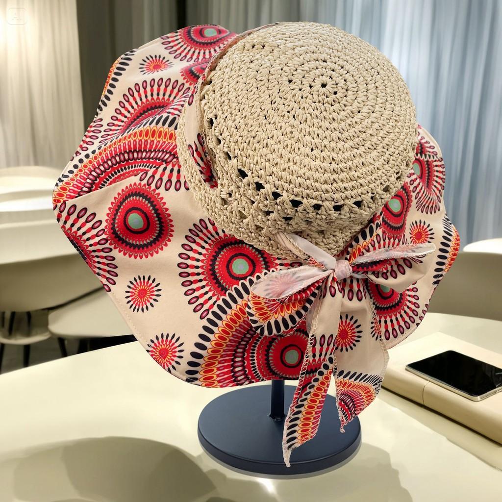 Beach Hat Sun Women Printing Straw Hat With Wide Brim For Outdoor Protection Sun