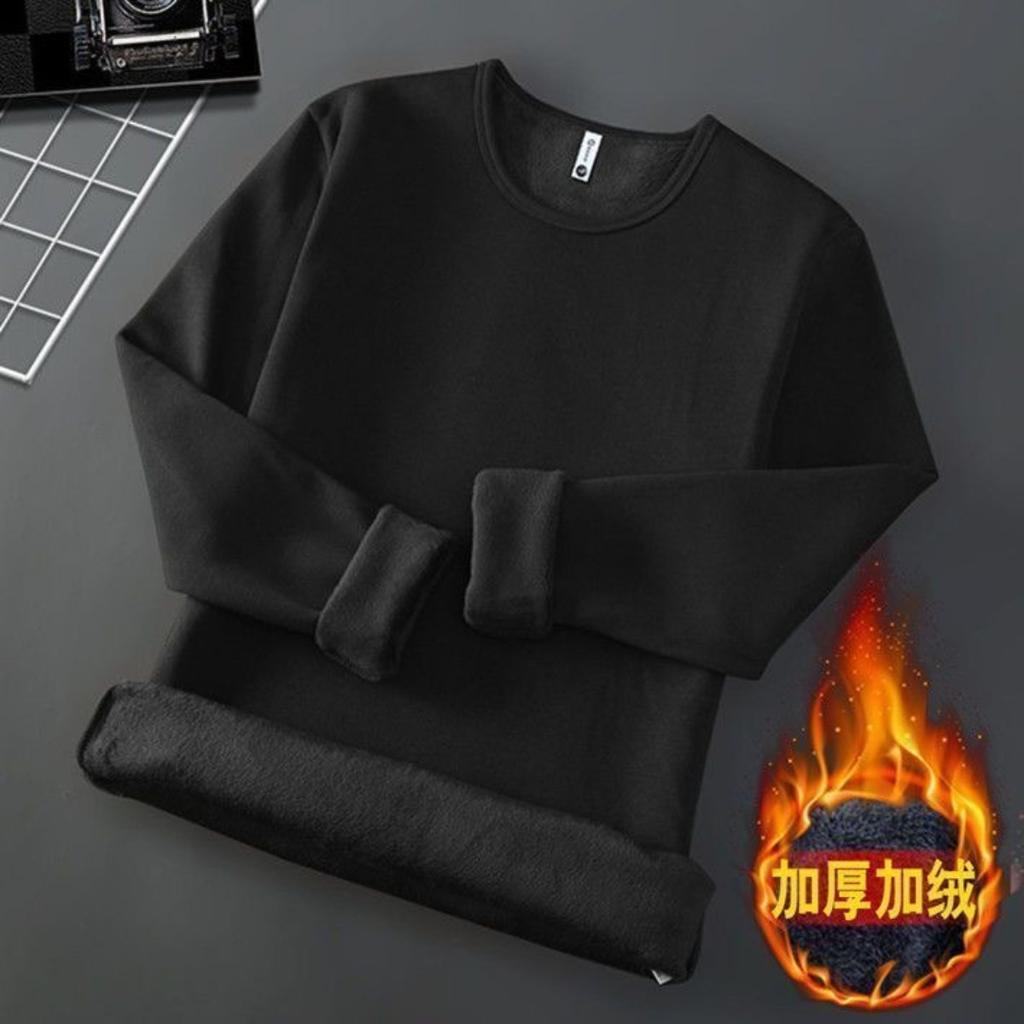 Jesienno-zimowy męski gruby i nieodwrócony aksamitny ciepły T-shirt z długim rękawem i okrągłym dekoltem koszulka bazowa i T-shirt z długim rękawem