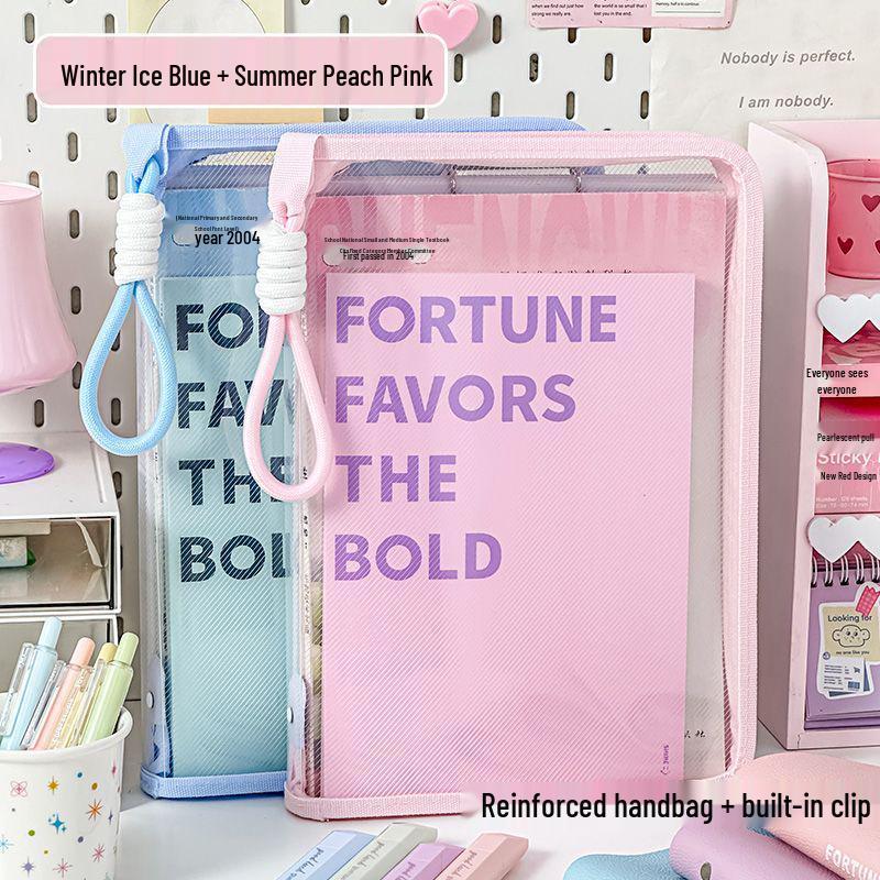 A4 Pastel Zipper Clipboard & File Bag with Handle - Large Capacity Office Tote