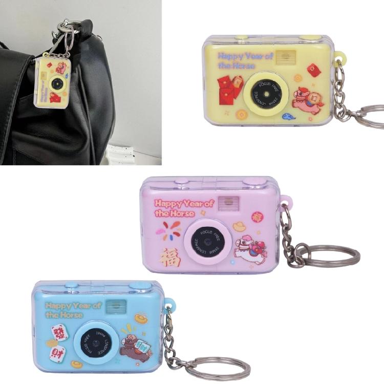 Multifunctional Horse Year Keychain With LED Light Sound Effects Camera Key Holder For Keys Accessories
