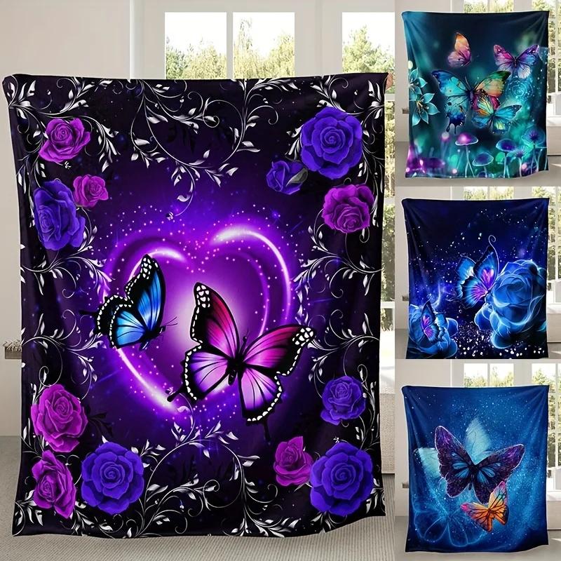Dream Butterfly floral print flannel blanket Soft warm blanket nap blanket Sofa sofa office bed Camping trip Suitable for family