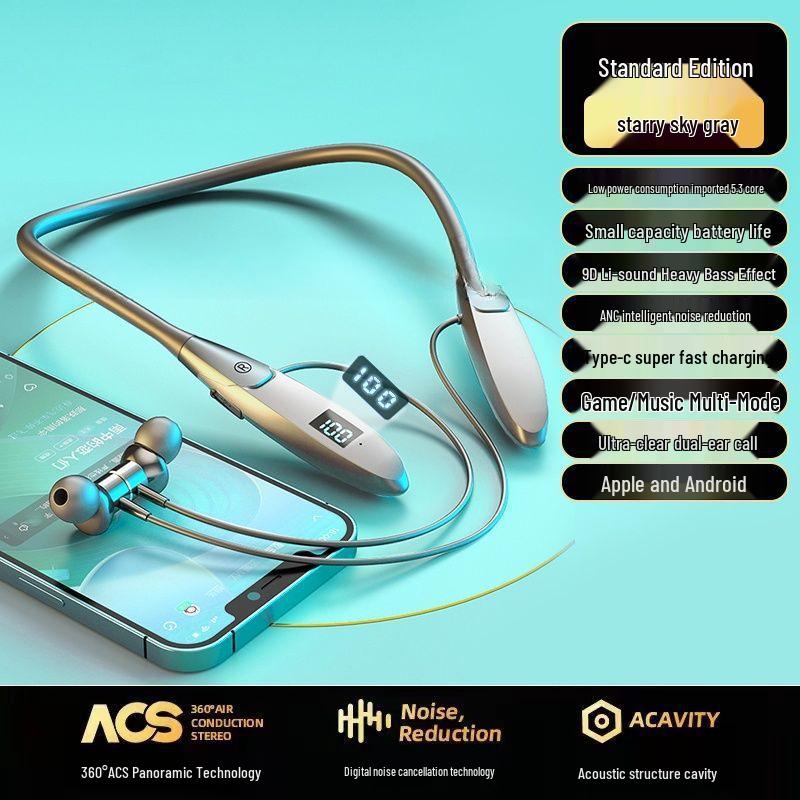 Sports Wireless Bluetooth Earphones: Long Battery, Heavy Bass, High Volume, Neck-Hanging, E-sports Navigation