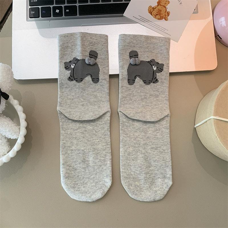 1Pair Three-dimensional Cartoon Cat Pattern Comfortable Print Skin-Friendly Multi-element Animal Egg Socks Cotton Socks