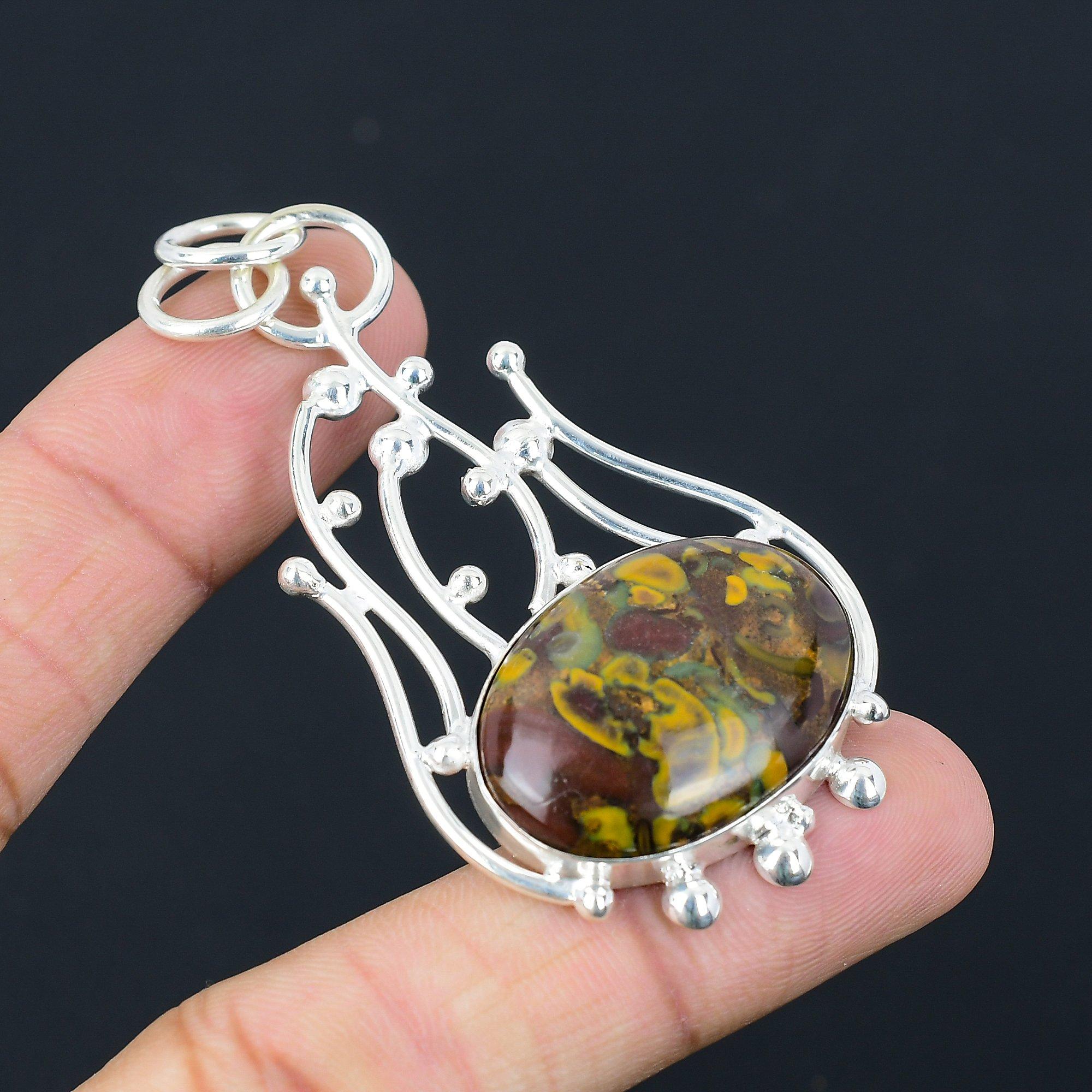 Womens day Sale Oval Fruit Jasper Gemstone Pendant Jewelry 925 Sterling Silver