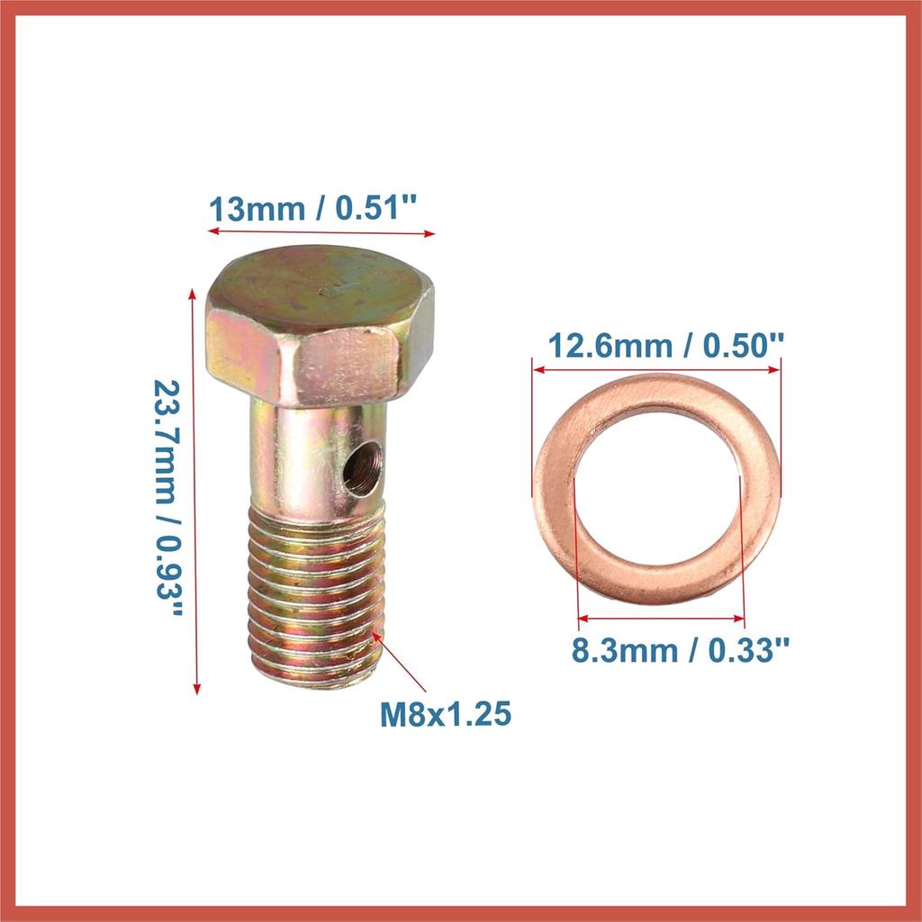 ACROPIX 2 Set Banjo Bolt Brake Fitting Adapter Kit M8x1.25 Brake Line Thread Banjo Bolt with 8mm Spacers Car Parts