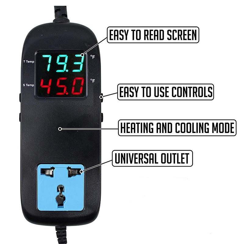 AC90V-250V Heating and Cooling Digital Temperature Controller Thermostat EU/UL Plug 3W NTC Probe