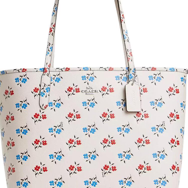 Coach City 33 Floral Print Pebble Leather Tote Bag Women Tote White Multicolor CT832-SVCAH