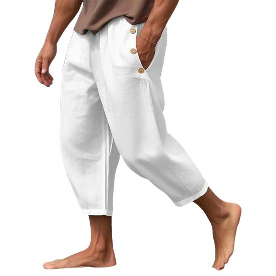 Herr Korta Byxor Lös Passform Sidfickor Dragsko Elastisk Midja Snabbtorkande Enfärgad Gym Träning Strand Sweatpants Långa Byxor