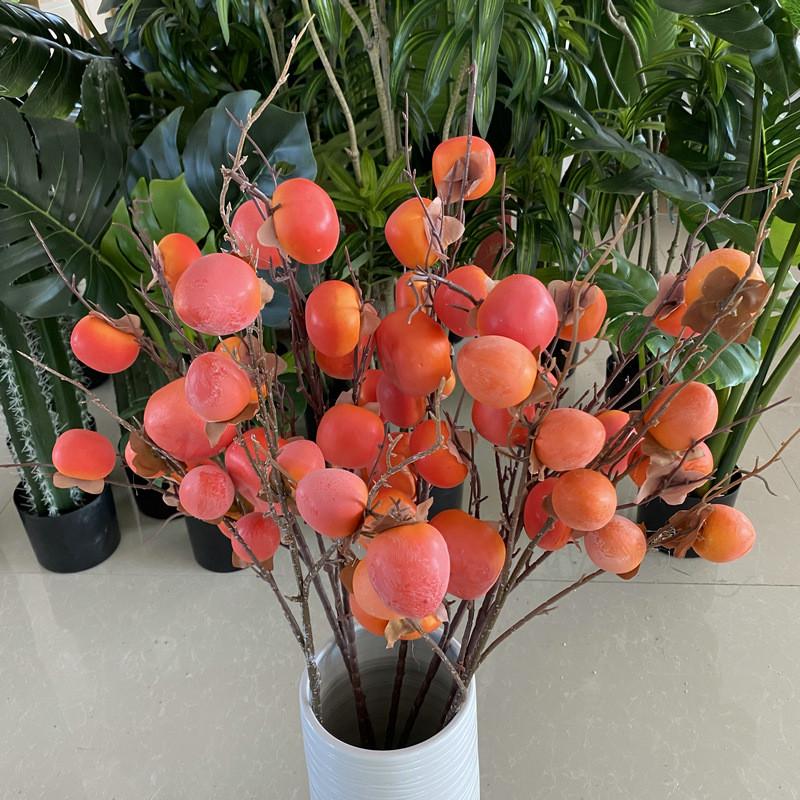 Faux Persimmon Fruit Branch For Home Decor With Foam Painted Berries