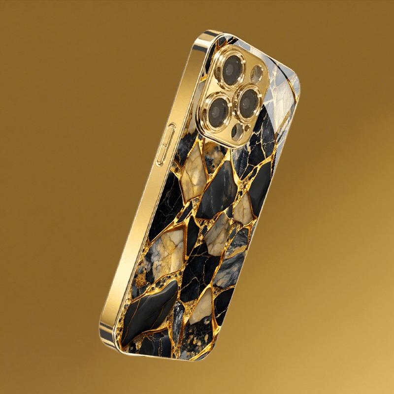 Schwarz Gold Marmor Gold Metallic Lack Glas Handyhülle Für iPhone 17 16 15 Pro Max 14 13 12 11 Pro 15 14 Plus 17 Air 16E Hülle