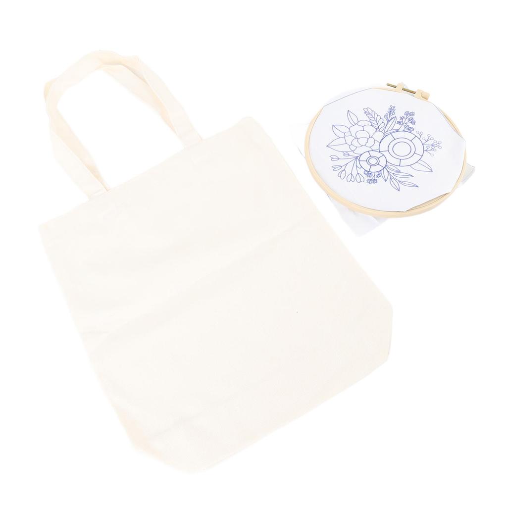 Canvas Bag Embroidery Kit with Pattern Embroidery Hoops Color Threads Arts DIY Crafts Kits for