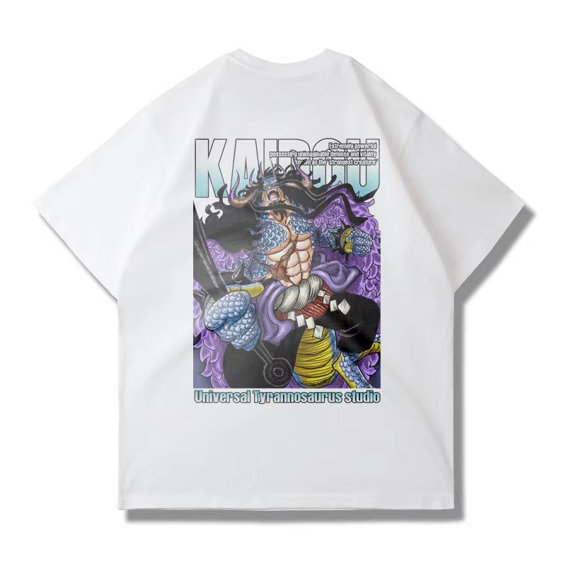 Japanese Cartoon Anime ONE PIECE One Piece Shortsleeved Tshirt for Unisex and Women Summer Heavyweight Drop Shoulder Loose Luffy
