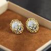 French oil painting style girl pearl earrings niche light luxury high-end stud earrings hollow zircon enamel earrings