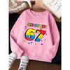 Unisex Kids Red Crewneck Sweatshirt For 4-12 Boys Girls Colorful SIX SEVEN Number 67 Heart Dot Print Soft Fleece Long Sleeve Pullover