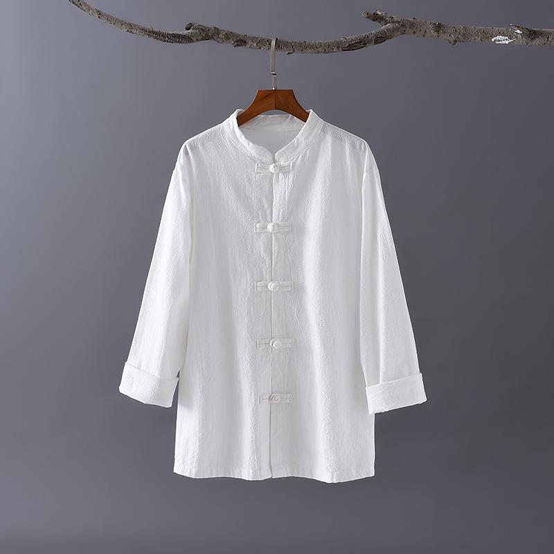 2026 Spring Women's Chinese Retro Linen Stand Collar Shirt with Frog Buttons for Tea Ceremony, Meditation, Zen & Tai Chi Exercise