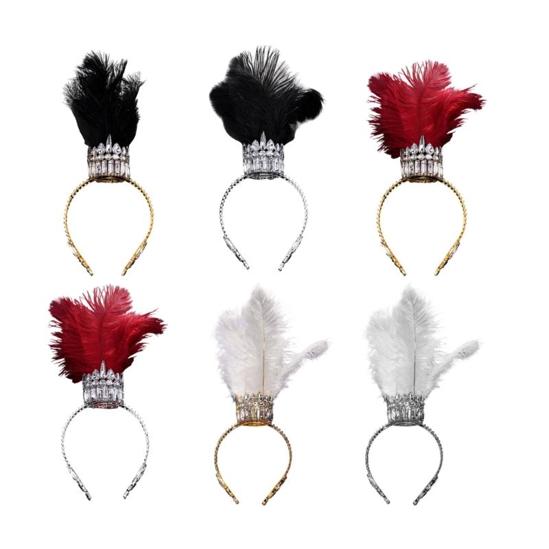 Luxurious Feathered Crown Headband With Rhinestones For Carnivals Parties And Special Occasion Women Costume Props