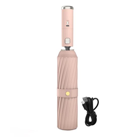 Skládací deštník s ventilátorem, 3 rychlosti, nastavitelný, dobíjecí přes USB, deštník s UV ochranou, přenosný, vodotěsný, větruodolný, letní venkovní sluneční/dešťový deštník