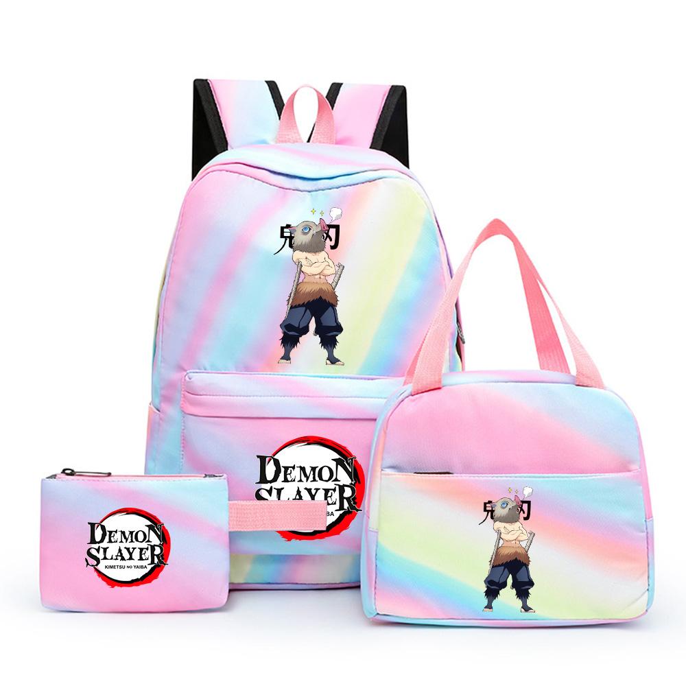 3Pcs/set Cartoon Demon Slayer Printed Backpack with Lunch Bag Pencil Case for Teenager Girl Boy Large Capacity Waterproof Bookbag Gift Mochila
