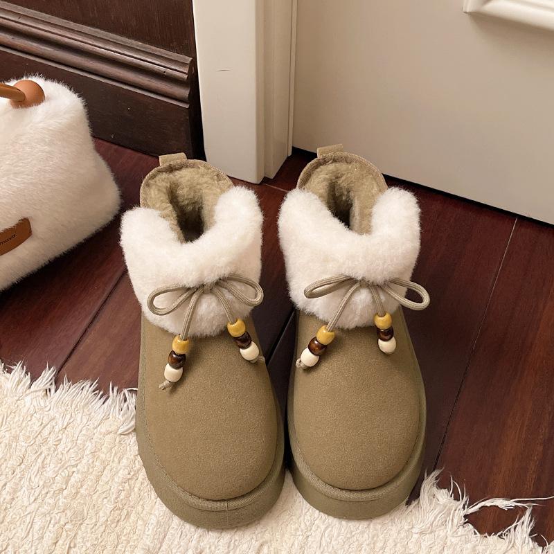 

Thick Sole Brown Snow Boots Women Outdoor 2026 Autumn Winter New Fashion Fur Short Cotton Shoes Plush Warm Boots Botas Mujer 40 хакі